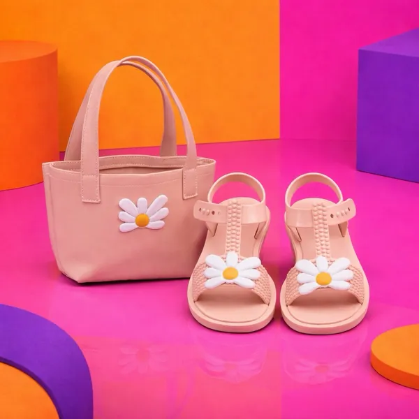 Sandalia Feminina Infantil Rasteirinha Confortavel Margarida com Bolsa de Mão