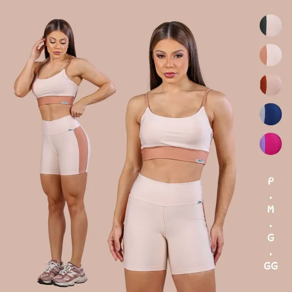 Conjunto Fitness Feminino com Top e Shorts Cós Alto Bojo Para Treinar