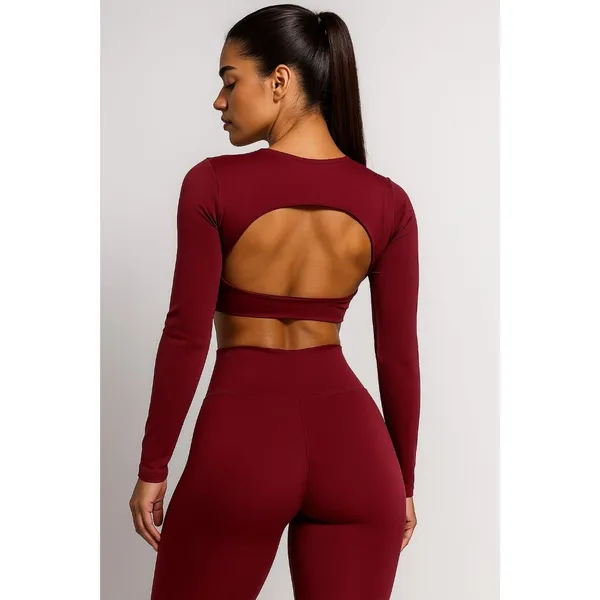 Conjunto Academia Top Manga Longa Cropped Costa Aberta + Calça Legging Colada Roupa de Academia Treino Inverno