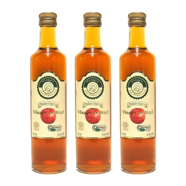 3x Vinagre De Maçã Orgânico 500ml São Francisco 100% Natural