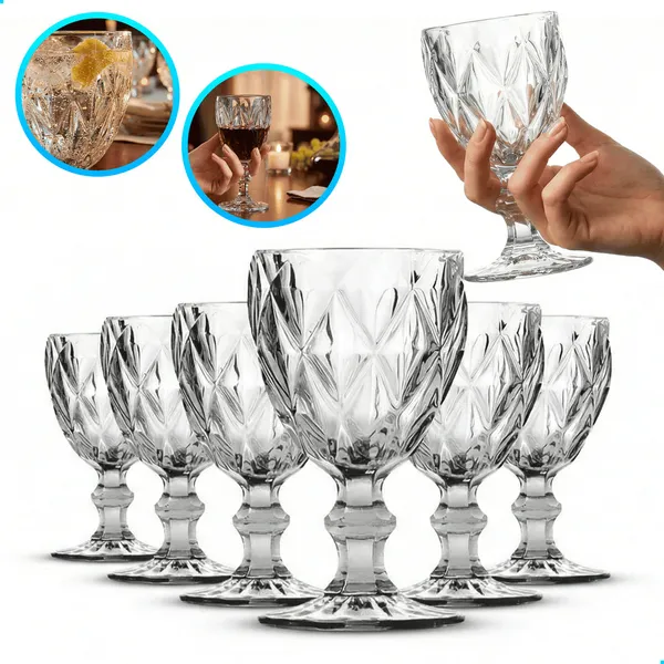 Jogo de Taça Diamante Copo Vidro Transparente Taças Abacaxi Gourmet Bico De Jaca 330ml