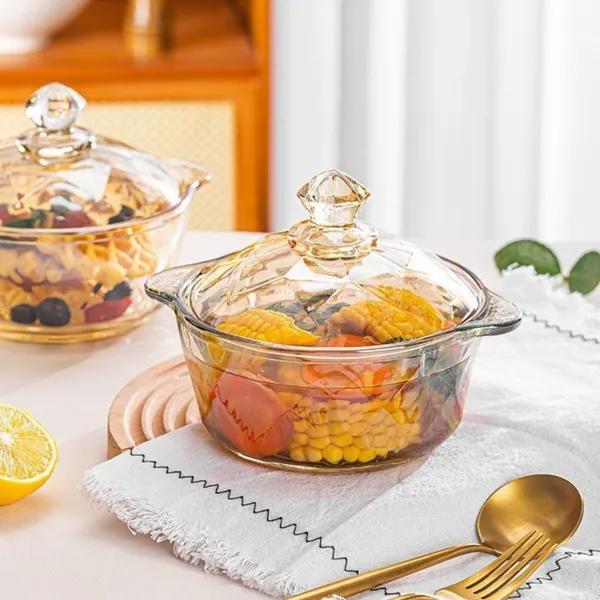 Travessa de Vidro c/ Tampa 900ml Diamond, com Alças, Resistente ao calor, Micro-ondas, Pote, Luxo