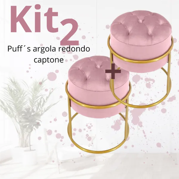 kit 2 Puffs Banqueta Argola Capetone Decoração de Sala Banquinho de Penteadeira