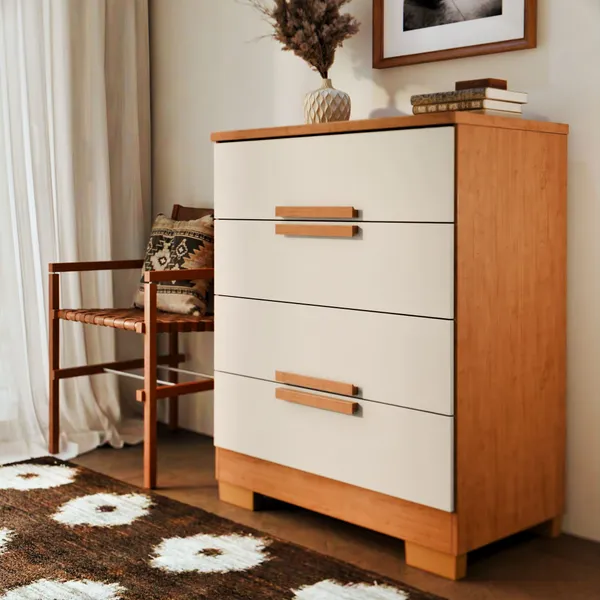 Cômoda Napoles 4 Gavetas com Corrediças Telescópicas MDF MDP para Quarto Moderna Organizador