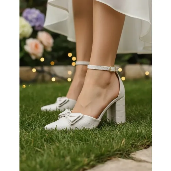 SCARPIN SALTO GROSSO ALTO BLOCO CONFORTÁVEL PALMILHA CONFORT FIVELA BICO FINO