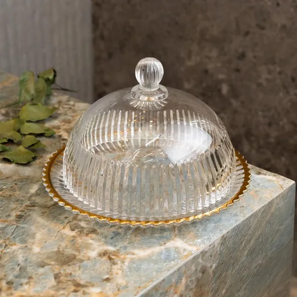 Queijeira Wolff Imperatriz Cristal Fio de Ouro 20cm Para Servir com Estilo