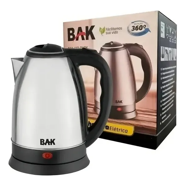 Chaleira Elétrica Inox 1,8 Litros Bak 1500w Bak Cor Prateada/Inox-220V