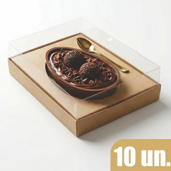 Caixa Embalagem Para Ovo De Colher Gourmet 250g 350g 100g 150g Branco Kraft Acetato Transparente Premium 10 unidades