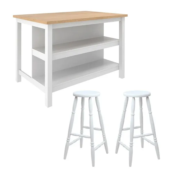 Ilha Cozinha + 2 Banquetas Ditália 2 Pratel. Branco CD-1019