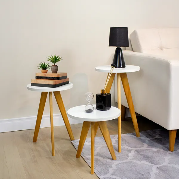 Kit Mesas de Centro, Mesa Lateral, Mesa de Cabeceira, Mesa de Apoio Pé Palito - Madeira Maciça