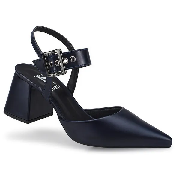Scarpin Feminino Bico Fino Salto Bloco Confortável com Fivela Sapato Social 18400