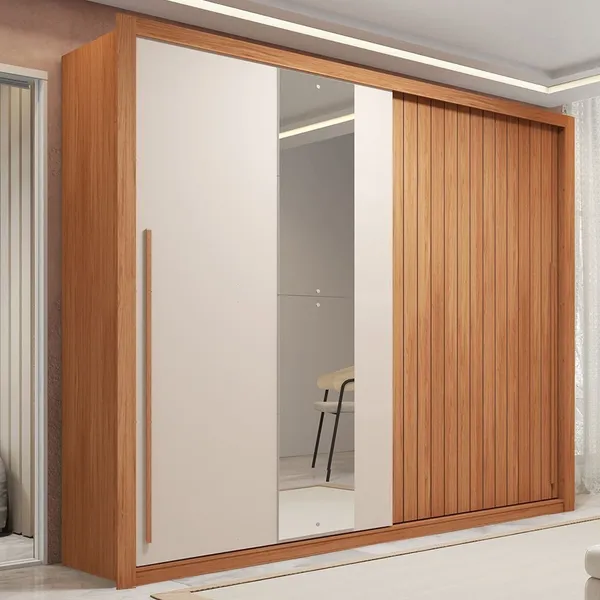 Guarda-roupa Casal Ripado com Espelhos 2 Portas e 4 Gavetas Suburban Gold Espresso Móveis