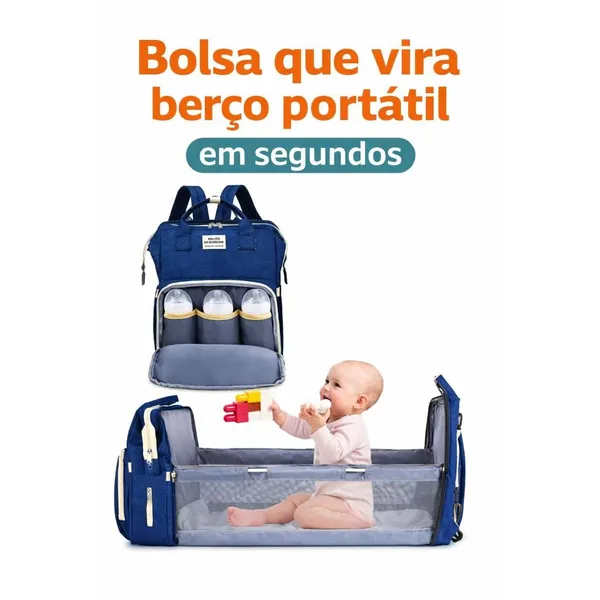 Mochila Bolsa Maternidade Multifuncional Vira Berço Portátil Impermeável Grande Capacidade com Trocador e Porta Mamadeira