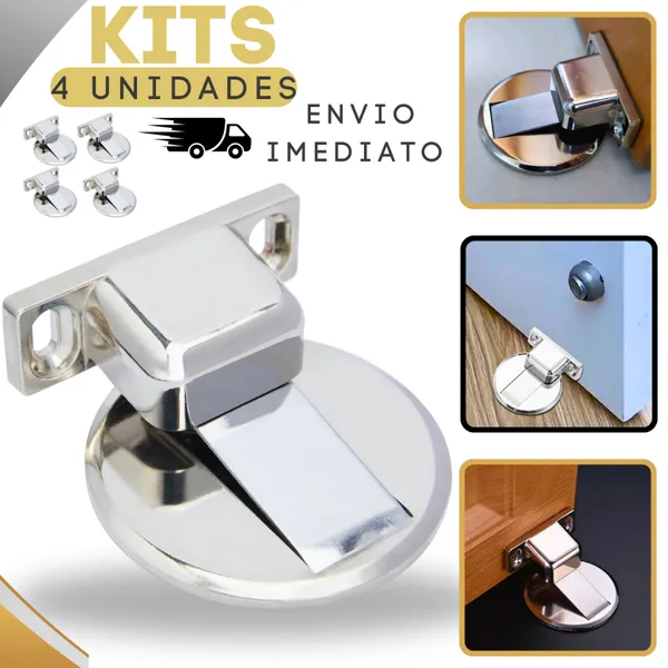 Prendedor Trava Fixador de Porta Magnético Slim Inox Cromado Adesivo