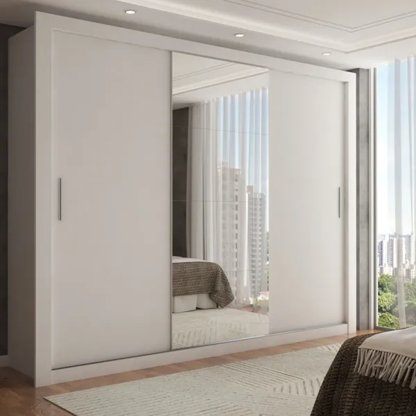 Guarda-Roupa Casal Carol 3 Portas de Correr com Espelho 4 Gavetas