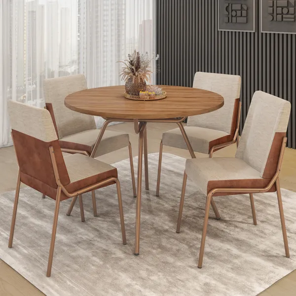 Conjunto Sala de Jantar 4 Cadeiras Verona Carraro Freijó Areia Rosê