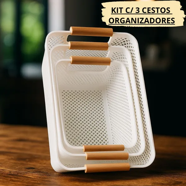 Kit de Organizadores Bambu Multiuso Organize Quartos Salas Cozinhas Brinquedos e Armarios
