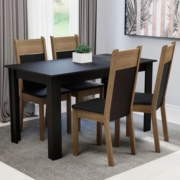 Conjunto Sala de Jantar Havana Madesa Mesa Tampo de Madeira com 4 Cadeiras - Rustic/Preto