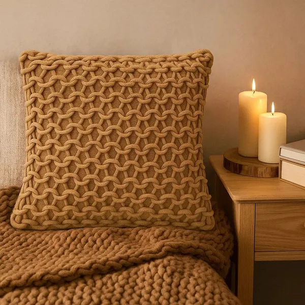 Capa de Almofada Corda Trançada Decorativa Rustica Boho Cru Areia Chocolate Terracota 43x43