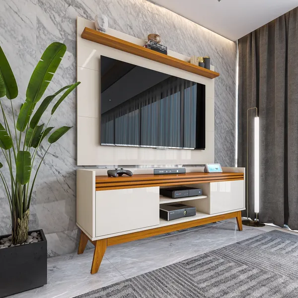 Rack Ripado 2 Portas com Painel para TV 50 Polegadas Astúrias 136cm