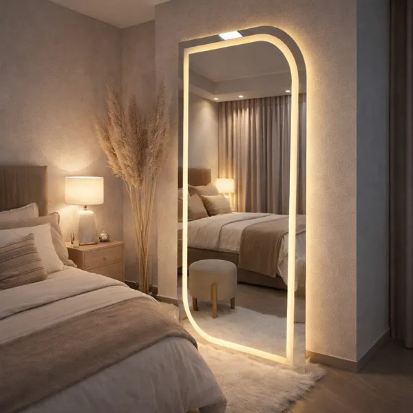 Espelho Orgânico EL24 Corpo Inteiro 170cm x 70cm Polido LED Jateado Luz Branca e Luz Amarela Sala Quarto Banheiro