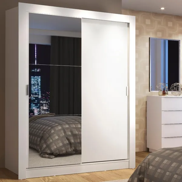 Guarda-Roupa Solteiro Madesa Denver 2 Portas de Correr com Espelho B