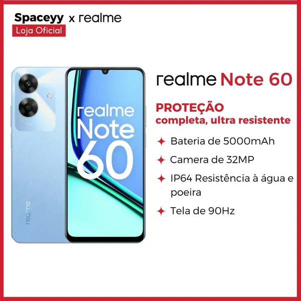 Realme Note 60 Dual SIM 3GB RAM/64GB Câmera 32MP Processador Octa-Core Bateria 5000MaH
