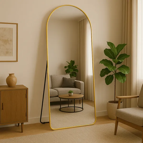 Espelho Base Reta Corpo Inteiro 150x60 Com Suporte de Chão Moldura Alumínio Quarto Sala Decorativo