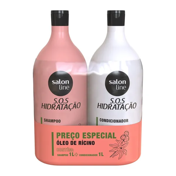 Kit S.O.S Hidratação Óleo de Rícino Shampoo e Condicionador 1L cada, Salon Line