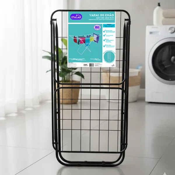 Varal de Chão GRANDE Com Abas em Aço Reforçado Branco Ou Preto