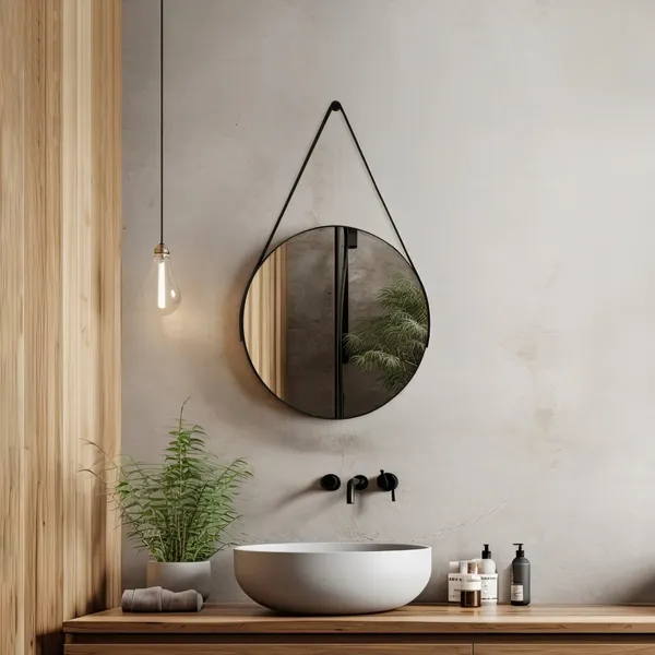 Espelho Redondo Adnet 30cm Com Alça + Suporte e Pendurador Ideal Para Sala / Banheiro / Quarto