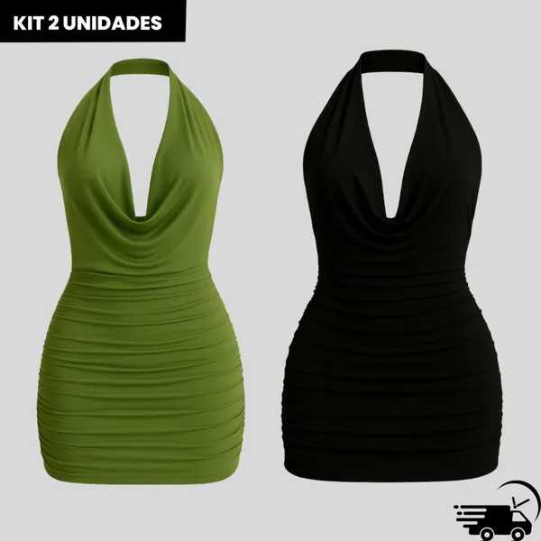 Kit 2 Vestidos Curtos Femininos Degagê Costa Nua Look Festa e Balada