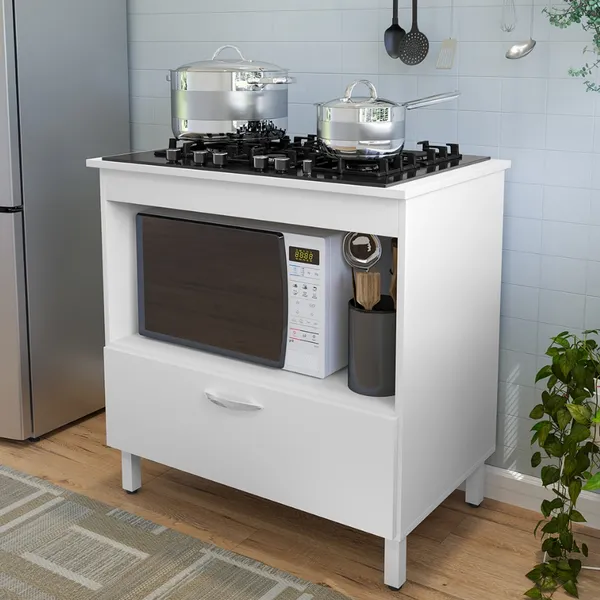 Balcão Cooktop F Balcão de cozinha compacto para cooktop 4 ou 5 bocas com 1 porta e nicho para forno