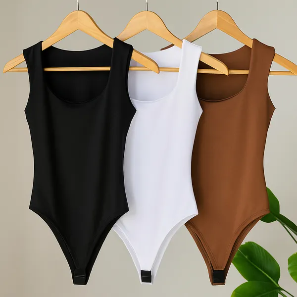 Kit 3 Body Feminino Decote Quadrado Alça Larga Regata Suplex Liso Casual