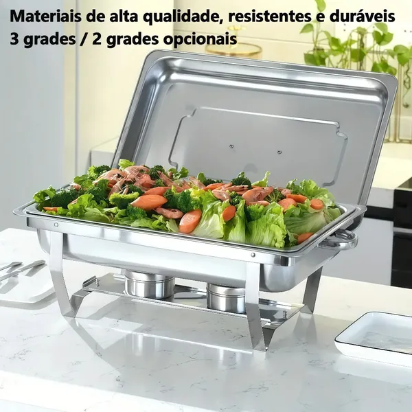 Rechaud Profissional Inox 12L com 1, 2 ou 3 Divisórias para Buffet Festas Eventos