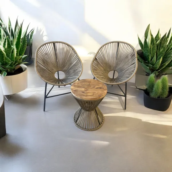 2 CADEIRAS ACAPULCO CORDA NAÚTICA E 1 MESINHA AMPULHETA