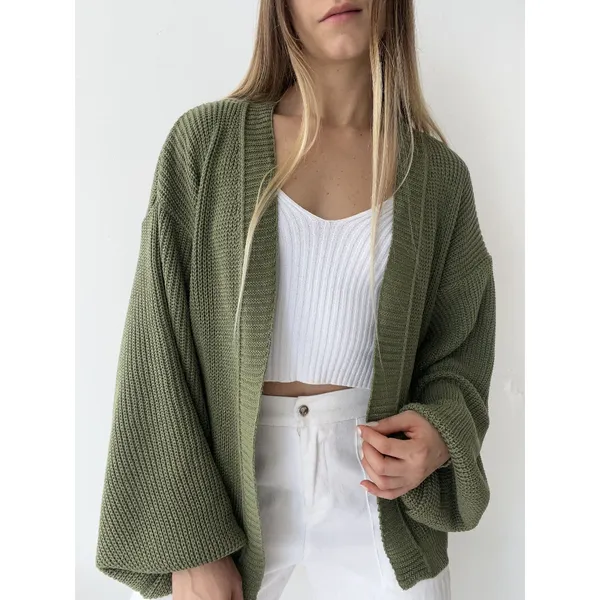 Casaco Tricot Básico Manga Bufante Tricô Inverno Casaquinho Ponto Fang