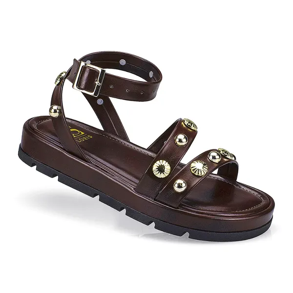 Sandália Feminina Lóris Rasteira Papete Flatform Spike Fivela Confortável 052-079