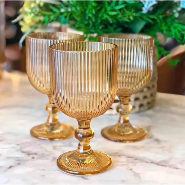 Jogo 6 Taças Versalhes 380ml Canelada Ambar ou Grafite Vidro Graffiato