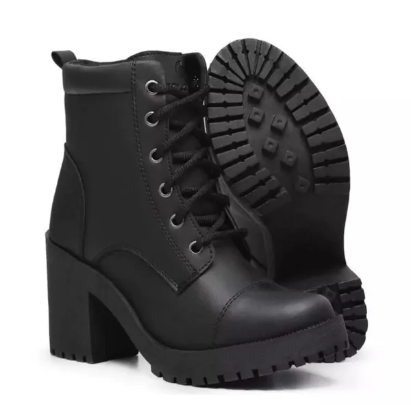 Bota Coturno Feminina Casual Moderna De Couro Leve Com Salto Médio Grosso Barato