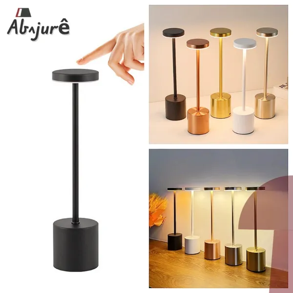 Luminária de Mesa Abajur Cabeceira Escrivaninha LED 3 em 1 Recarregável Tipo C Preto Cromado Dourado