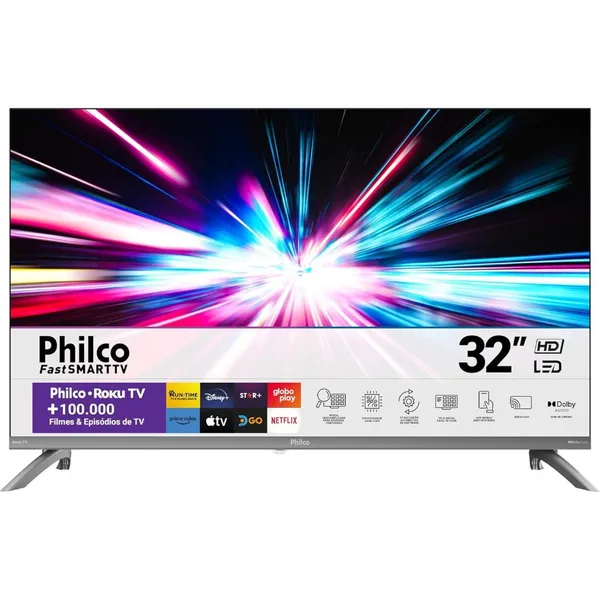 Smart TV 32” Philco Roku HD com Dolby Audio