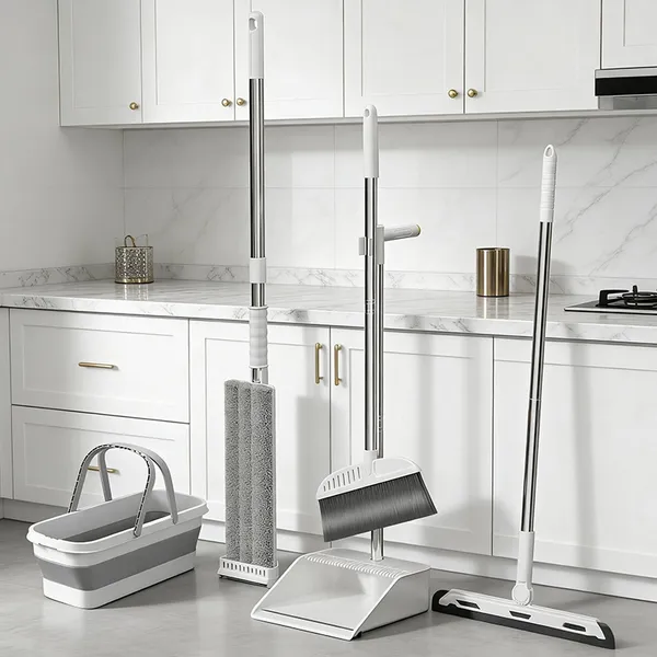 Kit Completo de 5 Peças para Limpeza Vassoura + Rodo + Pá  +balde e Rodo Conjunto de esfregão -S7
