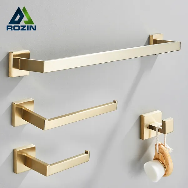 Kit Acessórios Para Banheiro Completo 4 Peças Inox 40/60cm Toalheiro De Banheiro Dourado Escovado