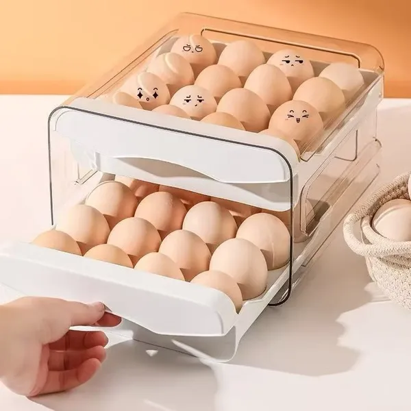 gaveteiro duplo em plástico tipo porta 32 ovos com para cozinha geladeira