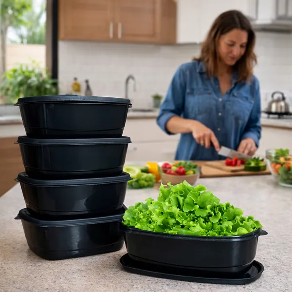 Kit 05 Potes 3 litros Herméticos Saladeira Grande Plástico Cores Alta Vedação Cozinha Alimentos