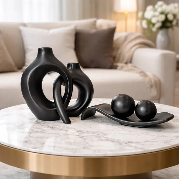 Kit Decorativo em Cerâmica Rampa com Esferas + Vasos Mônaco Modernos