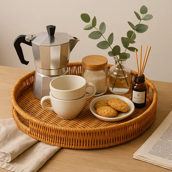 Bandeja Cesto Decorativa Rattan Bandeja de Servir Mesa Posta