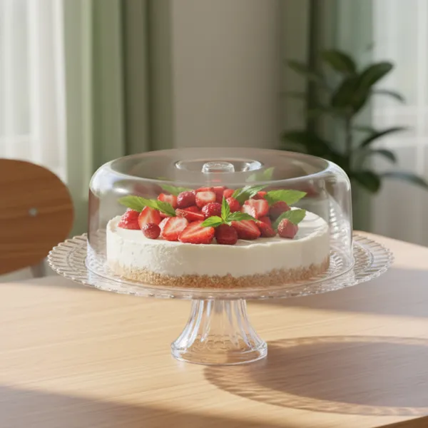 Boleira de Vidro Com Pé e Tampa Acrílica Gourmet Suporte Para Bolo, Doces e Sobremesas - Ruvolo