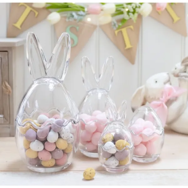 Enfeite de Pascoa Decorativo Vidro com Tampa Coelho Decoração Mesa Posta Doces Balas Coelhinho